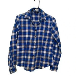 Brooks Brothers  women’s Button Down Light Flannel Shirt Blue White Black